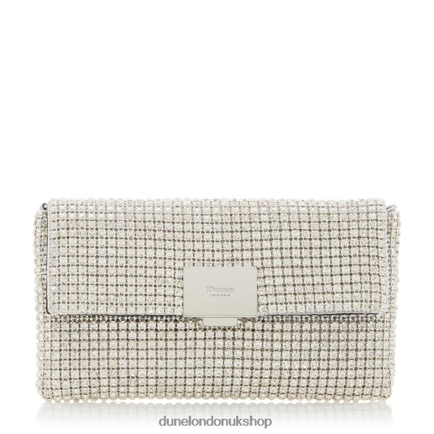 Diamante Embellished Clutch Bag Women N4BBPB423 Dune London Evanderr Silver - Click Image to Close