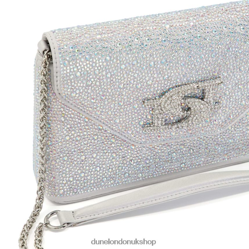 Diamante Metallic Clutch Bag Women N4BBPB224 Dune London Beamed Silver