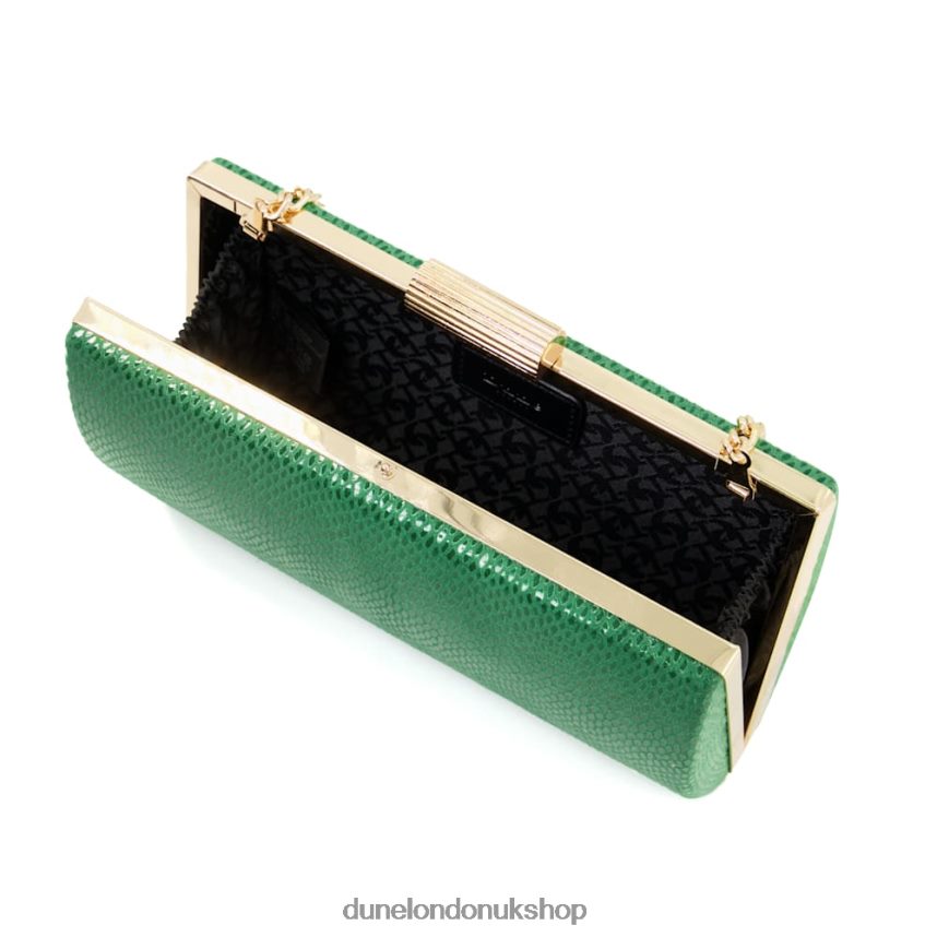 Reptile-Effect Etched-Clasp Box Clutch Women N4BBPB225 Dune London Belleview Green