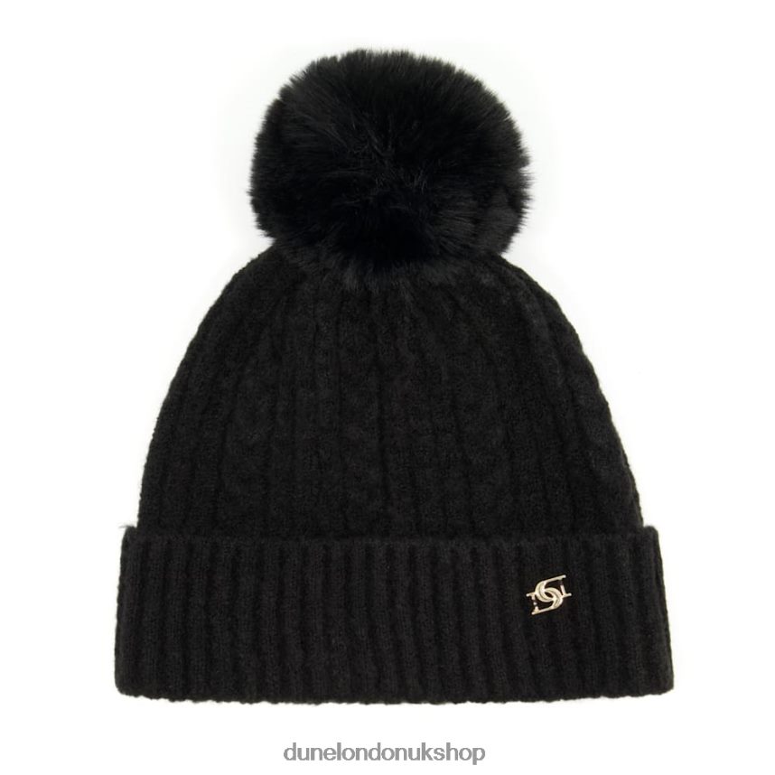 Pom-Pom Knitted Beanie Hat Women N4BBPB302 Dune London Fawley Black - Click Image to Close