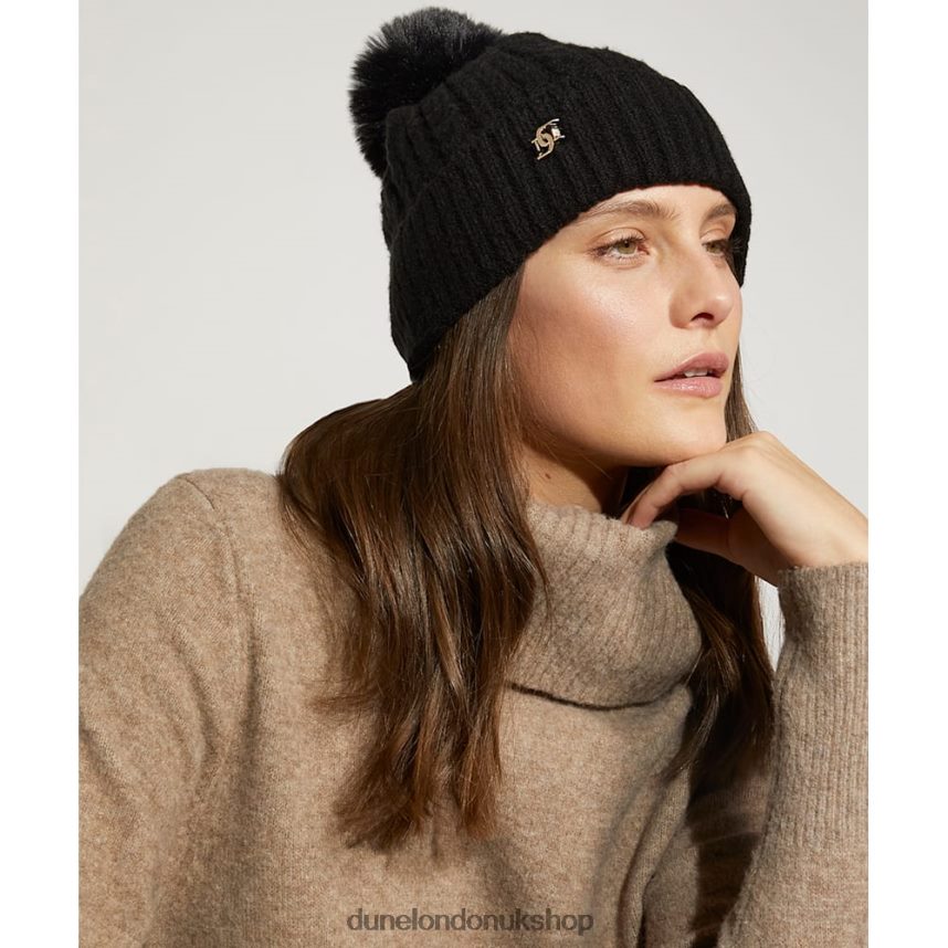 Pom-Pom Knitted Beanie Hat Women N4BBPB302 Dune London Fawley Black