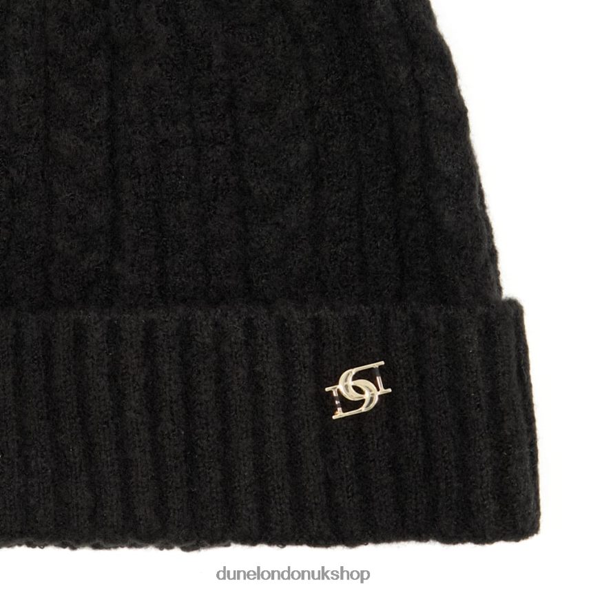 Pom-Pom Knitted Beanie Hat Women N4BBPB302 Dune London Fawley Black