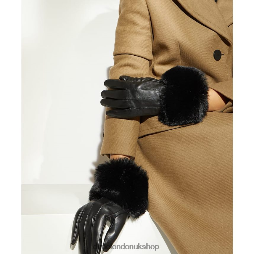 Faux-Fur Trim Leather Gloves Women N4BBPB283 Dune London Islington Black