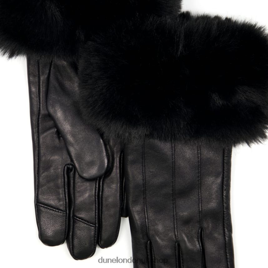 Faux-Fur Trim Leather Gloves Women N4BBPB283 Dune London Islington Black