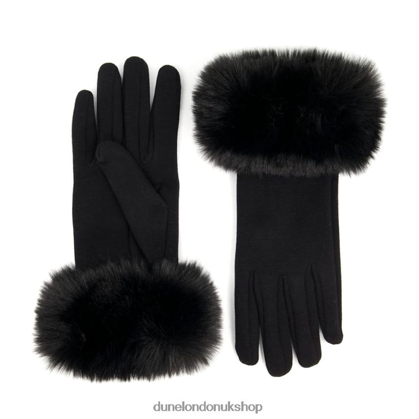 Faux-Fur Trimmed Gloves Women N4BBPB523 Dune London Ivies Black - Click Image to Close