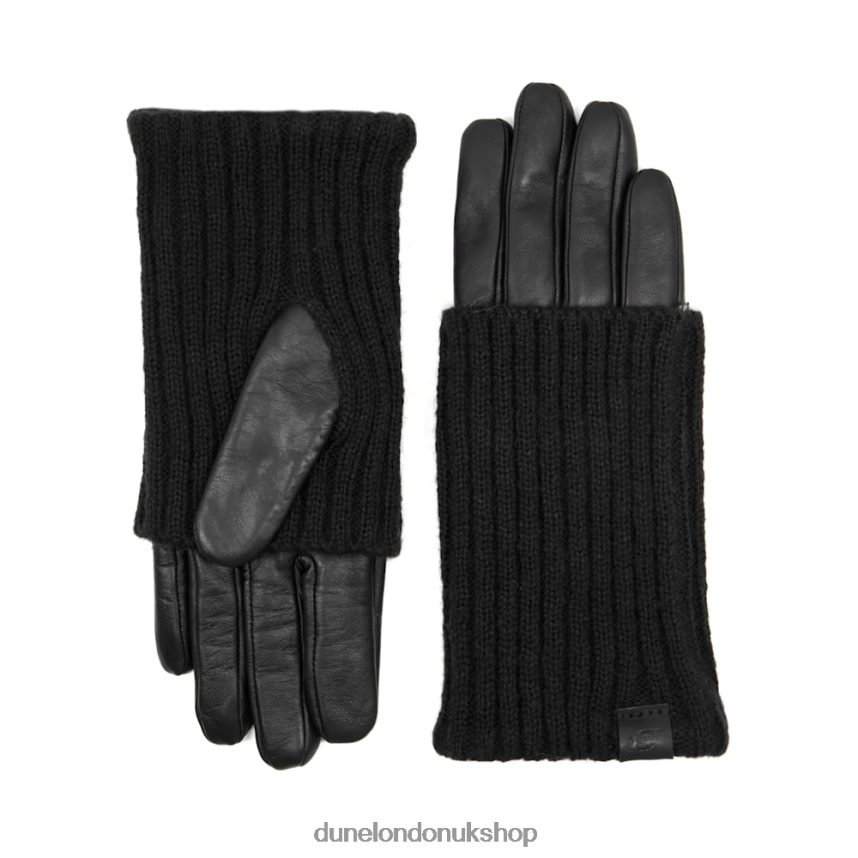 Knit-Trim Leather Gloves Women N4BBPB284 Dune London Inessa Black - Click Image to Close