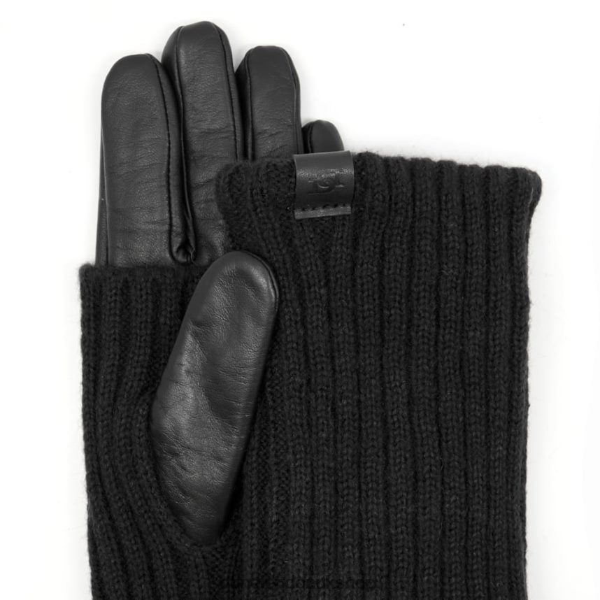 Knit-Trim Leather Gloves Women N4BBPB284 Dune London Inessa Black