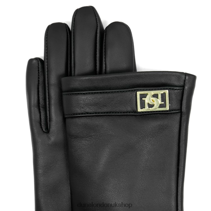 Metal Monogram Trim Leather Gloves Women N4BBPB282 Dune London Irenna Black