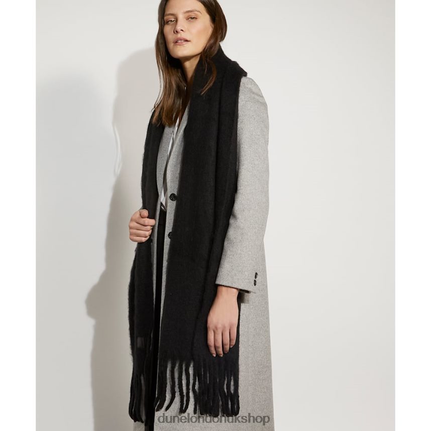 Textured Long Fringed Scarf Women N4BBPB295 Dune London Lorissa Black