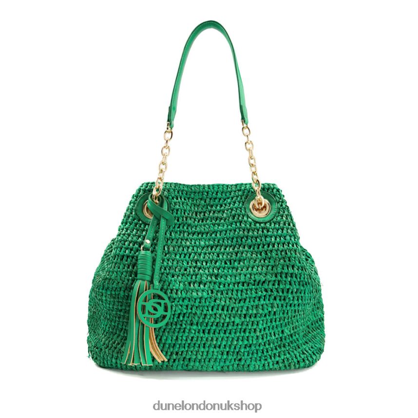 Medium Raffia Shoulder Bag Women N4BBPB142 Dune London Destinations Green - Click Image to Close