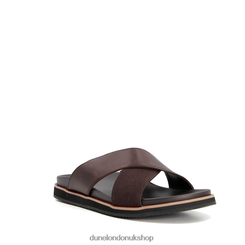 Crossover-Strap Leather Sandals Men N4BBPB803 Dune London Itta Brown