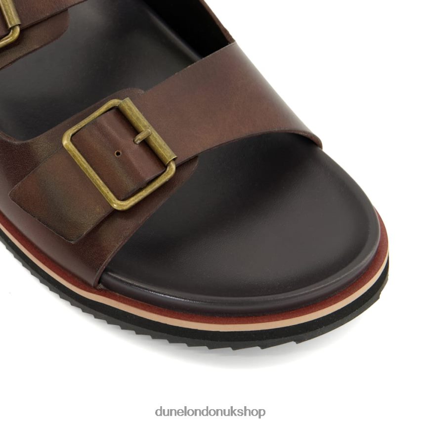 Casual Buckle-Strap Leather Sandals Men N4BBPB784 Dune London Itare Brown