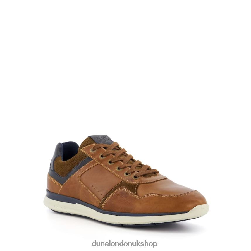 Leather Lace-Up Trainers Men N4BBPB705 Dune London Trended Tan - Click Image to Close