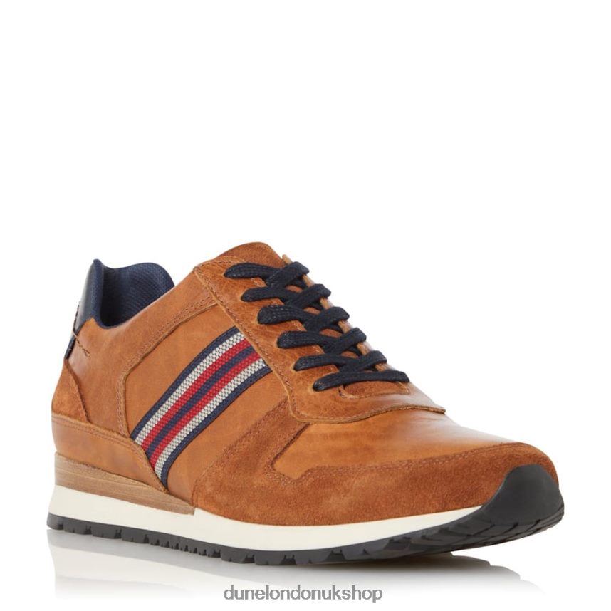 Side-Stripe Lace-Up Runner Trainers Men N4BBPB845 Dune London Truro Tan - Click Image to Close