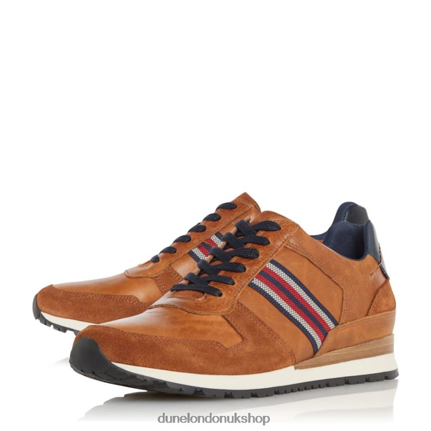 Side-Stripe Lace-Up Runner Trainers Men N4BBPB845 Dune London Truro Tan