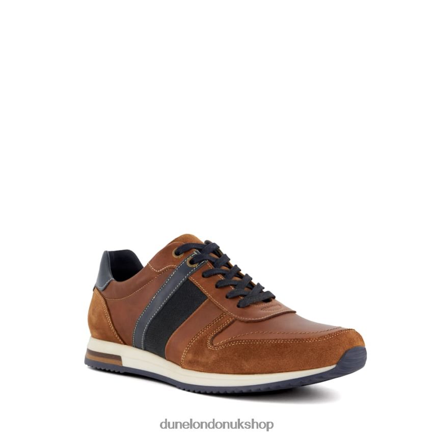 Stripe-Detail Leather Trainers Men N4BBPB690 Dune London Tibin Tan