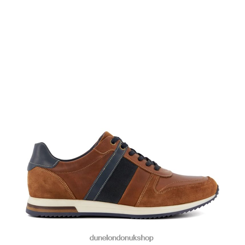 Stripe-Detail Leather Trainers Men N4BBPB690 Dune London Tibin Tan