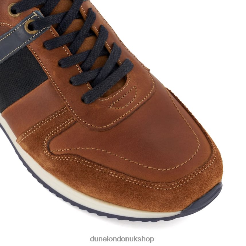 Stripe-Detail Leather Trainers Men N4BBPB690 Dune London Tibin Tan