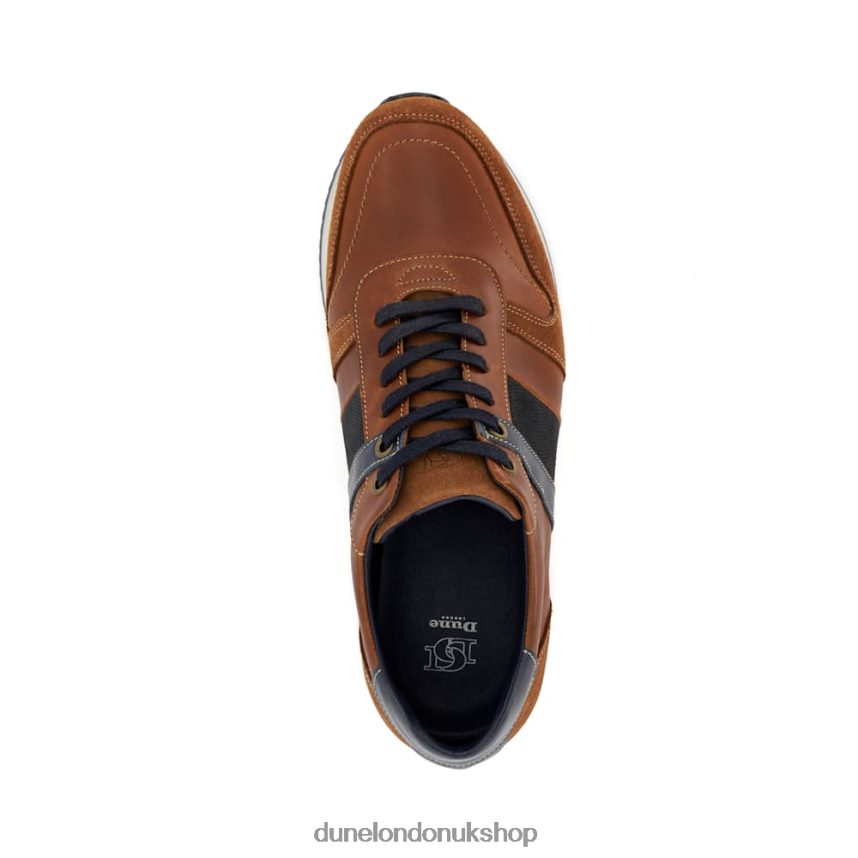 Stripe-Detail Leather Trainers Men N4BBPB690 Dune London Tibin Tan