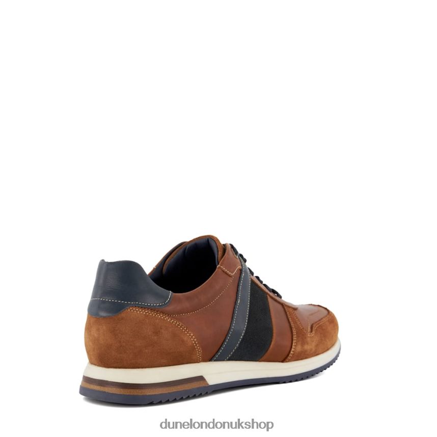 Stripe-Detail Leather Trainers Men N4BBPB690 Dune London Tibin Tan