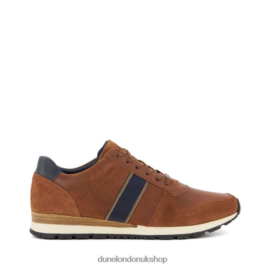 Stripe-Detail Leather Trainers Men N4BBPB707 Dune London Treck Dark Tan