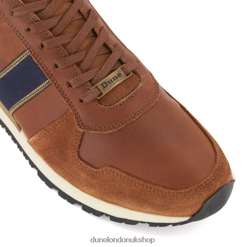 Stripe-Detail Leather Trainers Men N4BBPB707 Dune London Treck Dark Tan