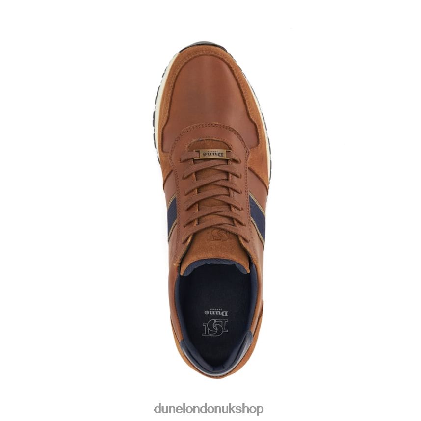 Stripe-Detail Leather Trainers Men N4BBPB707 Dune London Treck Dark Tan