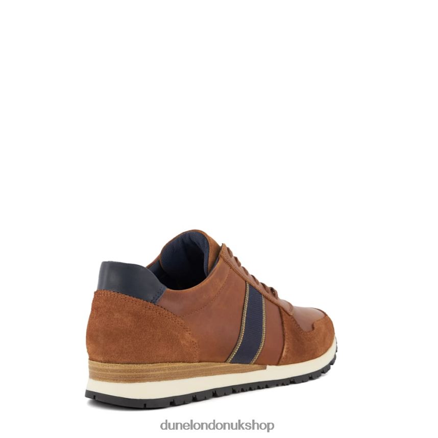 Stripe-Detail Leather Trainers Men N4BBPB707 Dune London Treck Dark Tan