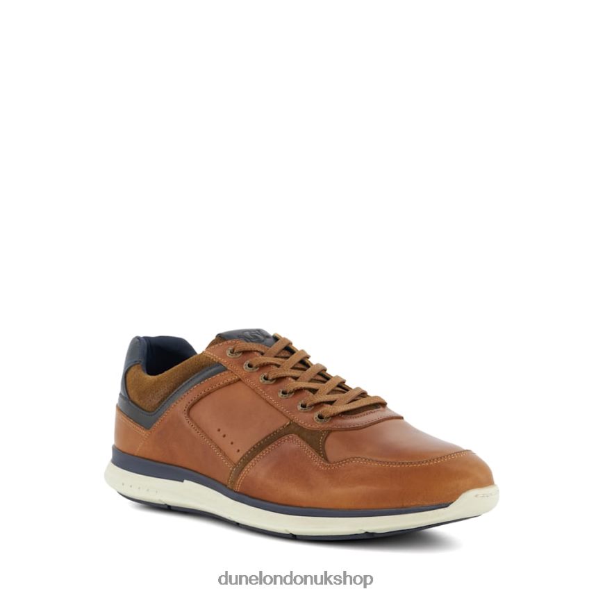 Wide Fit Leather Lace-Up Trainers Men N4BBPB701 Dune London Trended Tan - Click Image to Close