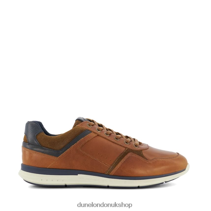 Wide Fit Leather Lace-Up Trainers Men N4BBPB701 Dune London Trended Tan