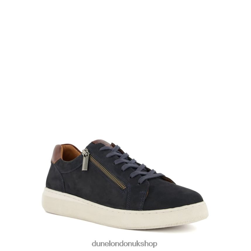 Zip-Detail Nubuck Cup Sole Trainers Men N4BBPB822 Dune London Tribute Navy - Click Image to Close