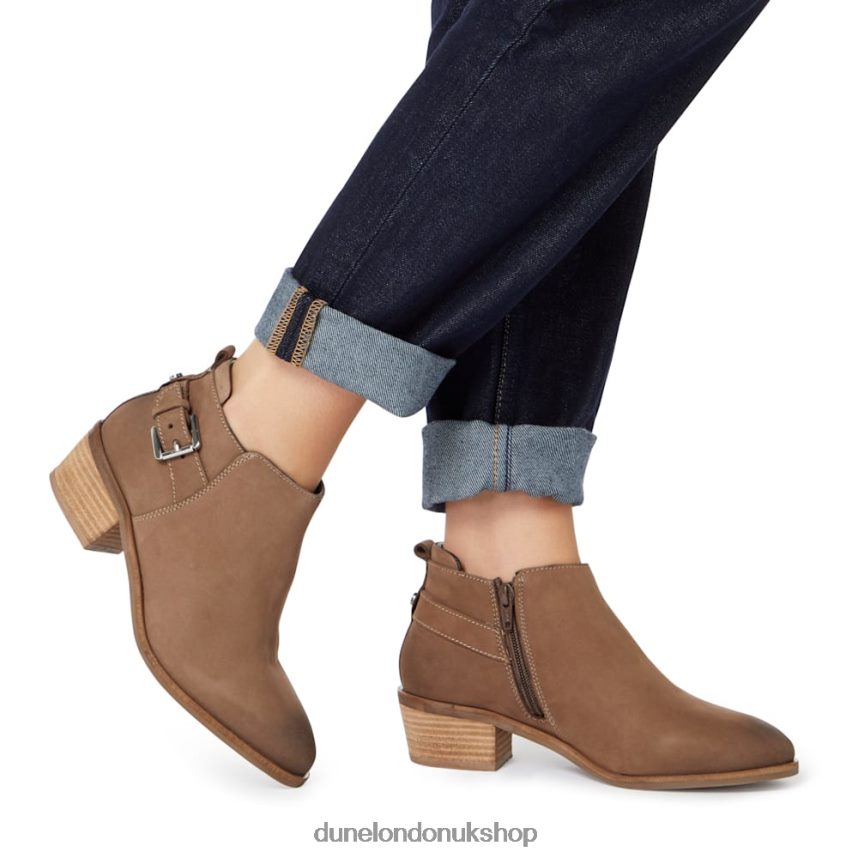 Buckle Trim Stacked Heel Ankle Boots Women N4BBPB650 Dune London Piera Taupe