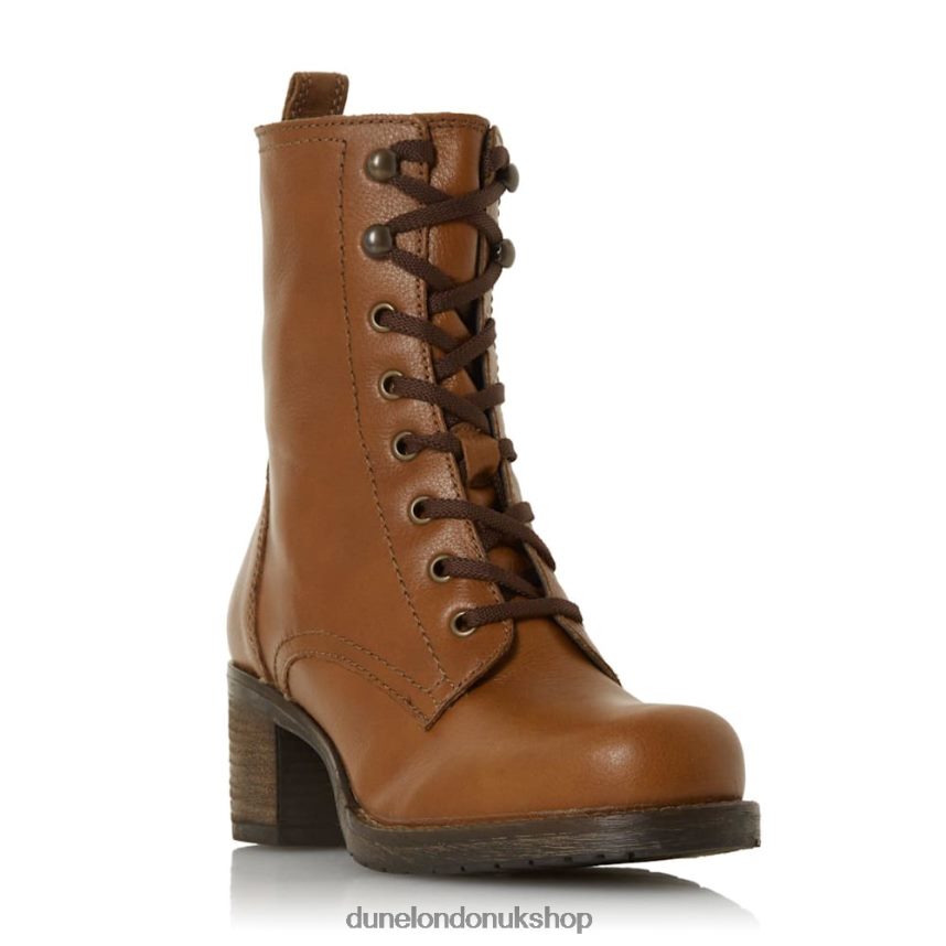 Lace Up Mid Block Heel Ankle Boots Women N4BBPB611 Dune London Pearse Tan - Click Image to Close