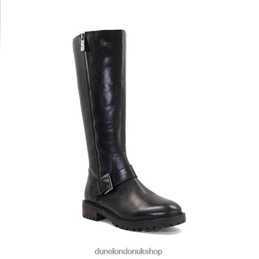 Buckle Strap Knee High Boots Women N4BBPB648 Dune London Trafalgar Black - Click Image to Close