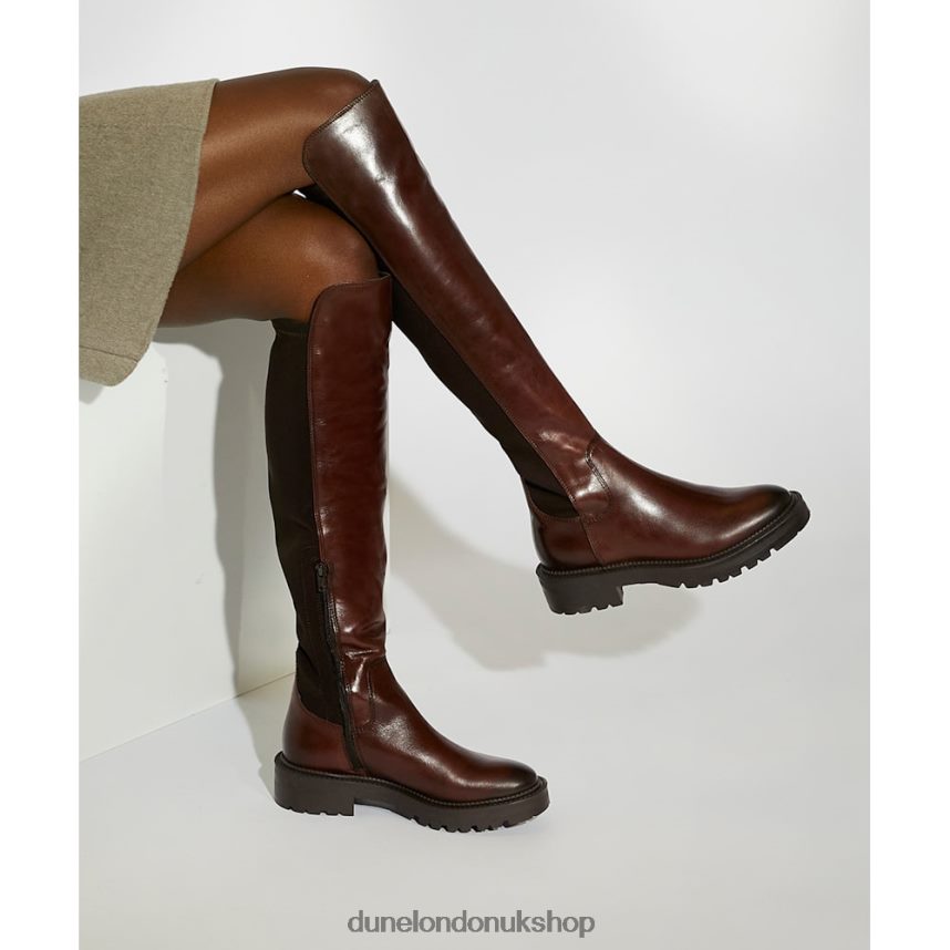 Chunky Leather Knee-High Boots Women N4BBPB497 Dune London Tella Brown