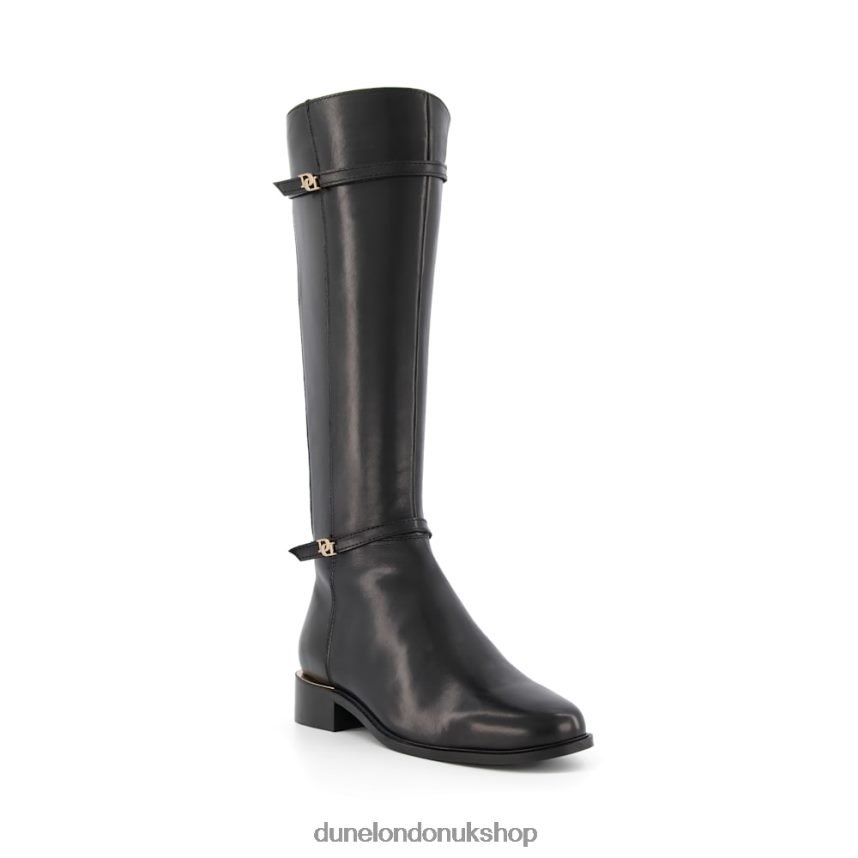 Double Buckle Knee High Riding Boots Women N4BBPB373 Dune London Tap Black