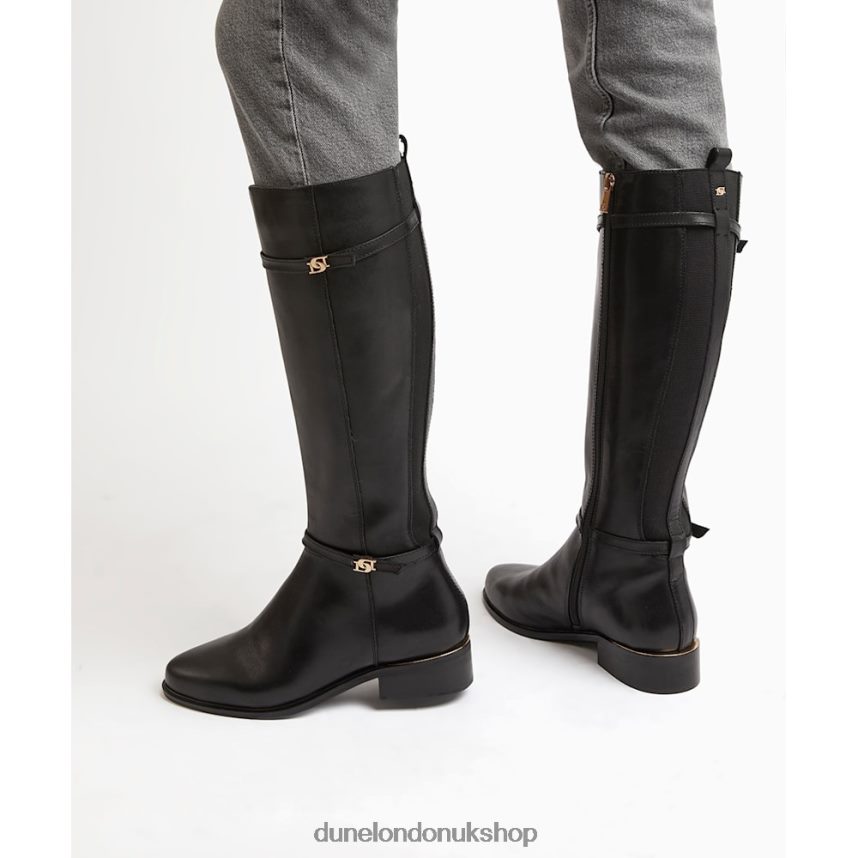 Double Buckle Knee High Riding Boots Women N4BBPB373 Dune London Tap Black