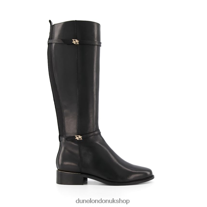 Double Buckle Knee High Riding Boots Women N4BBPB373 Dune London Tap Black