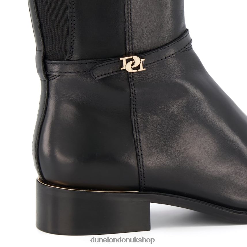 Double Buckle Knee High Riding Boots Women N4BBPB373 Dune London Tap Black