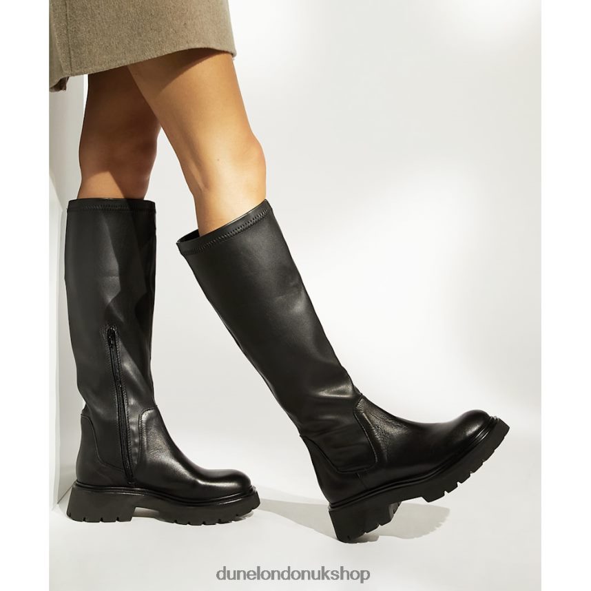 Elasticated Leather Knee-High Boots Women N4BBPB285 Dune London Tilt Black