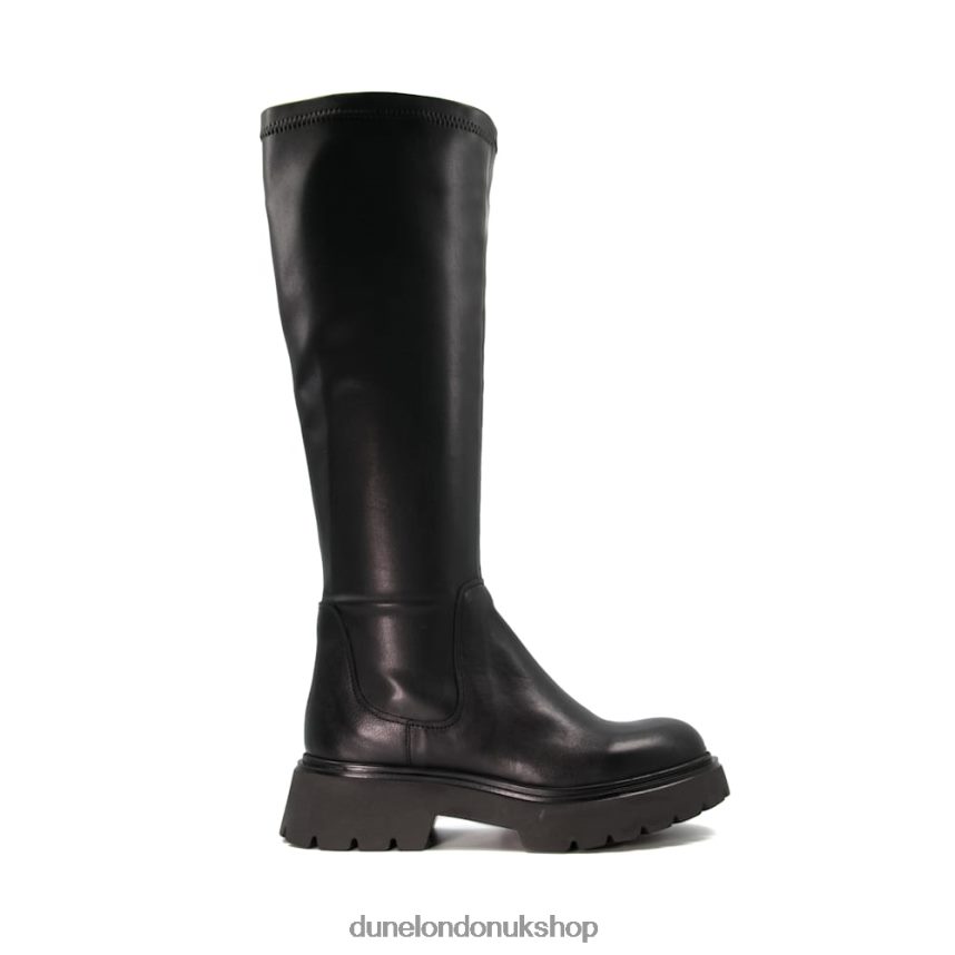 Elasticated Leather Knee-High Boots Women N4BBPB285 Dune London Tilt Black