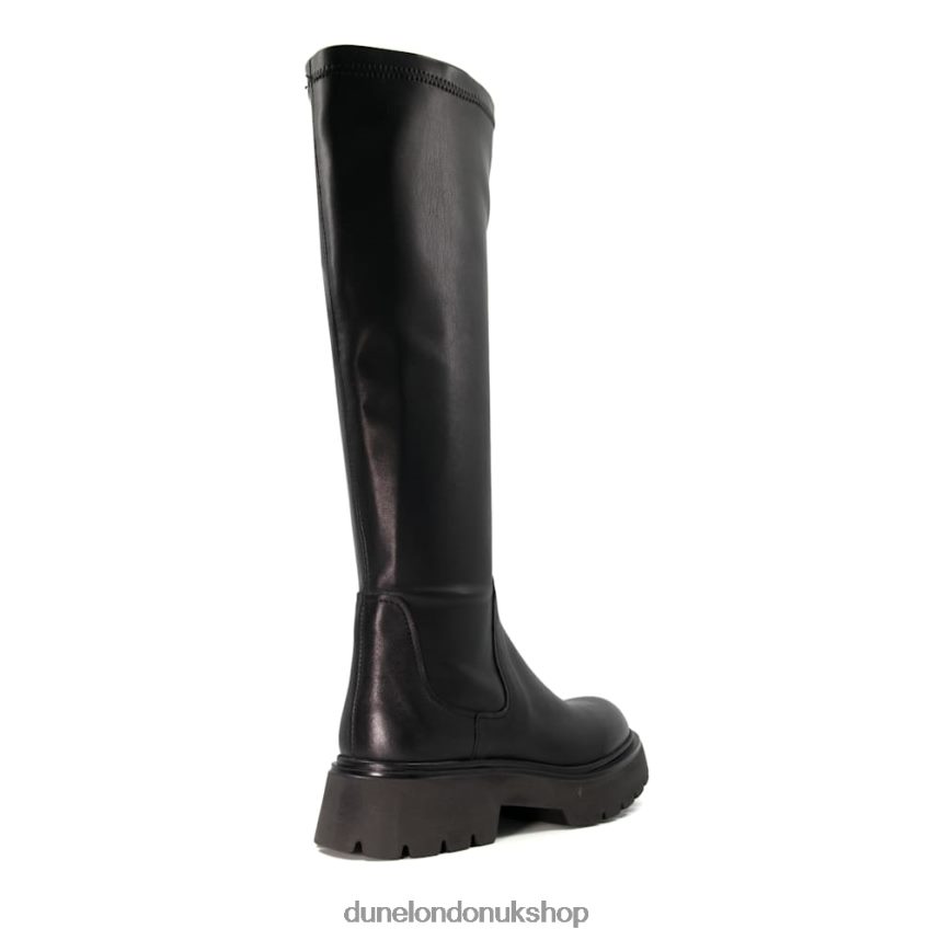 Elasticated Leather Knee-High Boots Women N4BBPB285 Dune London Tilt Black