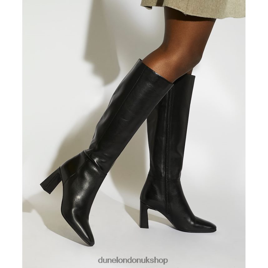 Flare-Heeled Leather Knee-High Boots Women N4BBPB304 Dune London Savoir Black