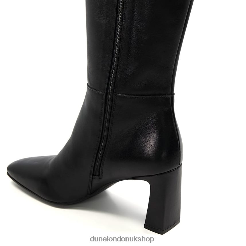 Flare-Heeled Leather Knee-High Boots Women N4BBPB304 Dune London Savoir Black