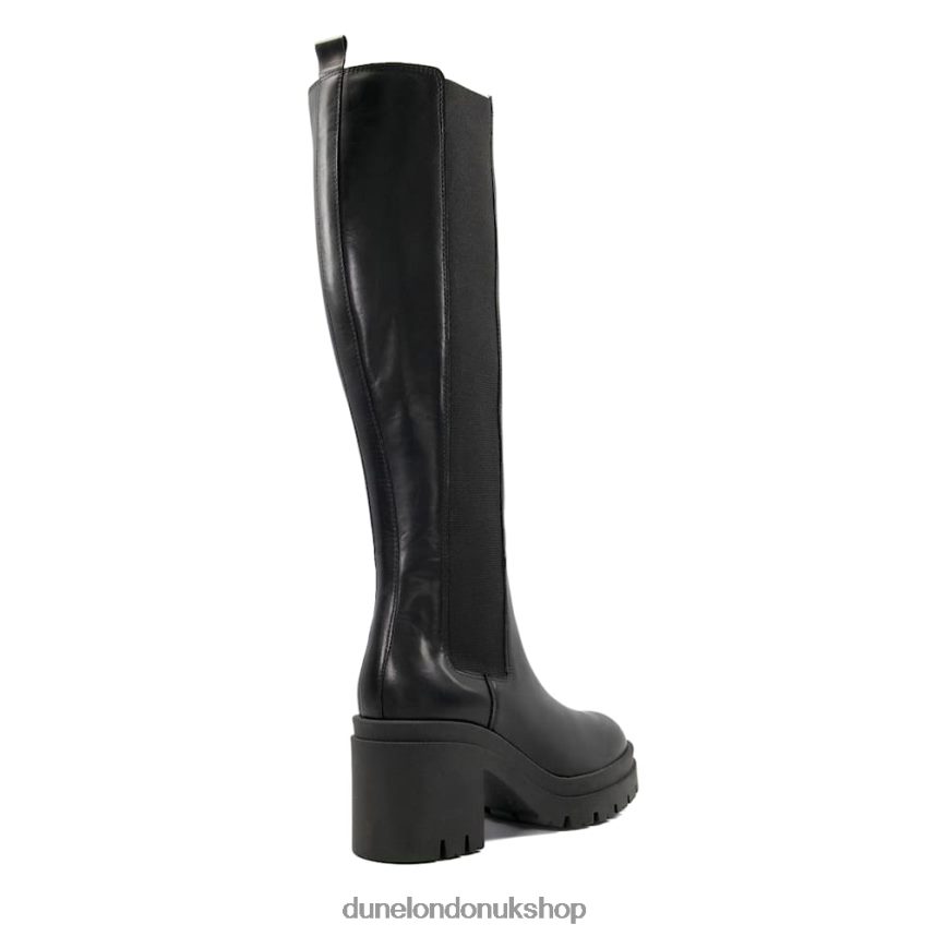 Leather Block Heel Knee-High Boots Women N4BBPB311 Dune London Time Black