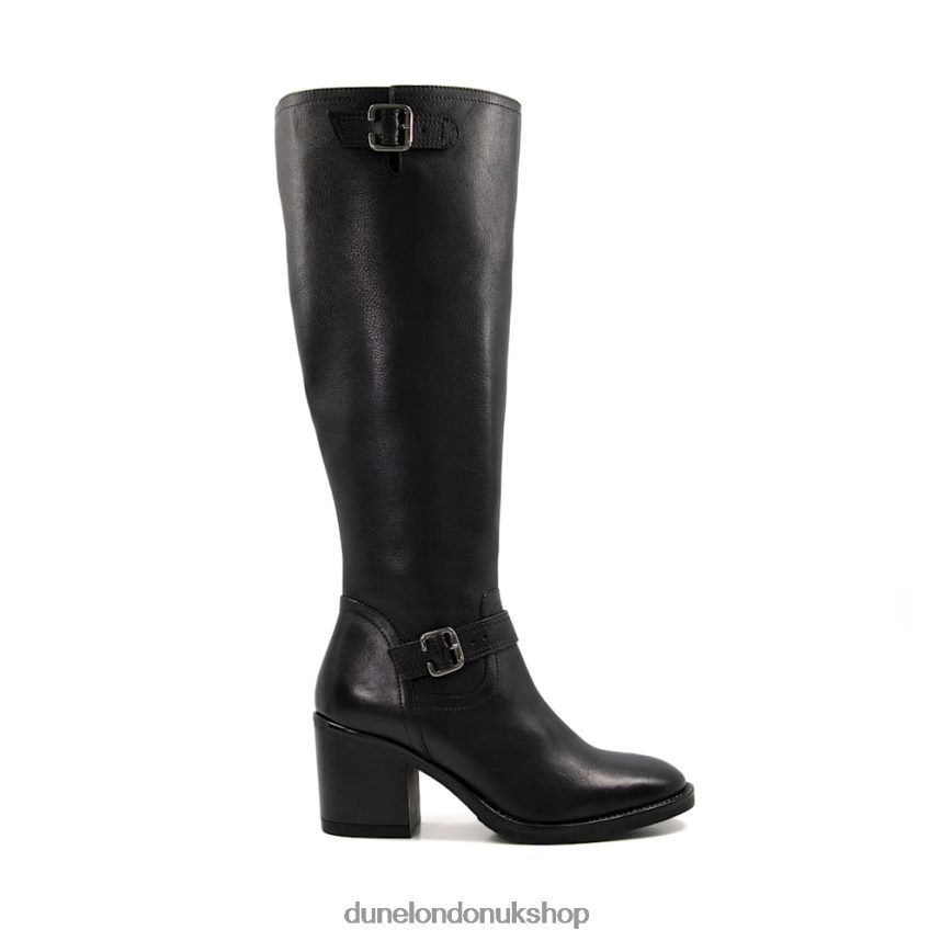 Leather Buckle Heeled Knee-High Boots Women N4BBPB297 Dune London Trelise Black