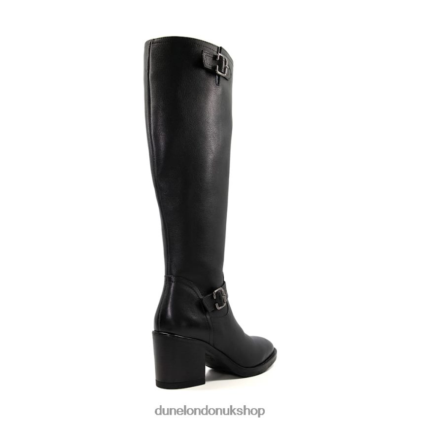 Leather Buckle Heeled Knee-High Boots Women N4BBPB297 Dune London Trelise Black