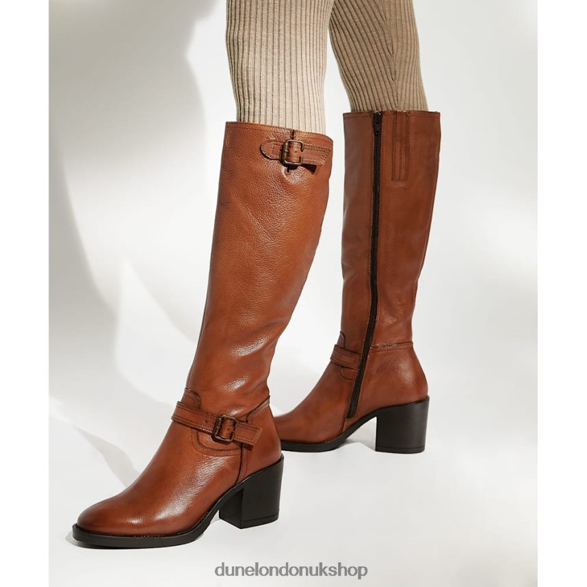 Leather Buckle Heeled Knee-High Boots Women N4BBPB298 Dune London Trelise Tan