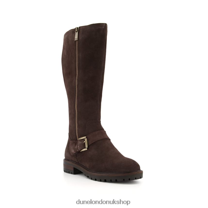 Side Zip Flat Knee High Boots Women N4BBPB516 Dune London Trafalgar Brown - Click Image to Close