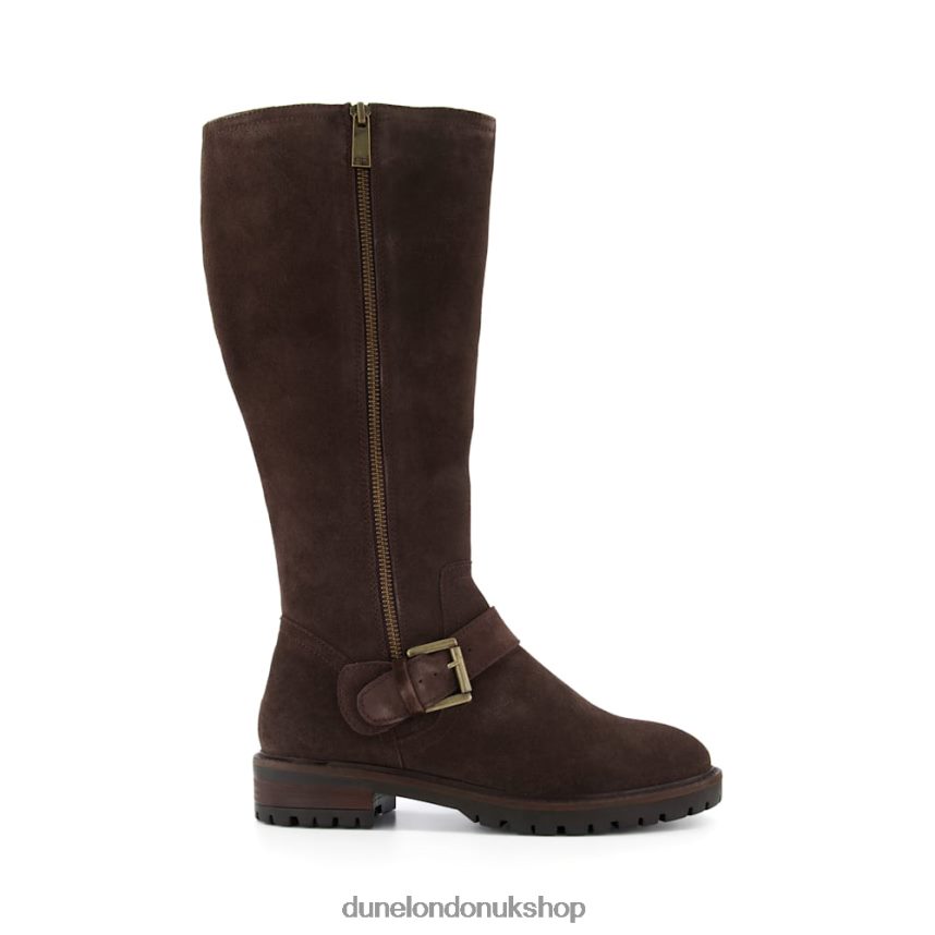 Side Zip Flat Knee High Boots Women N4BBPB516 Dune London Trafalgar Brown